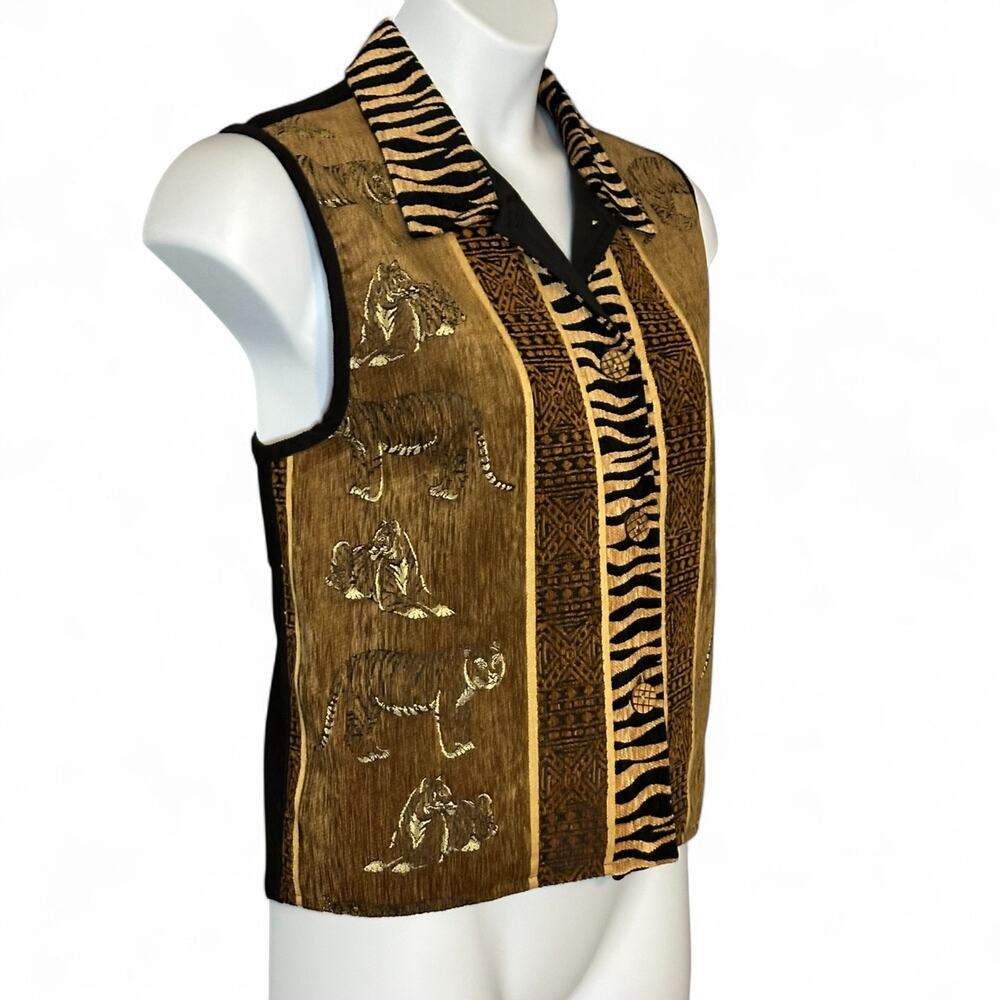 Y2K Carolina Colours Tiger Tapestry Vest Size L Safari Boho Animal Print Vest